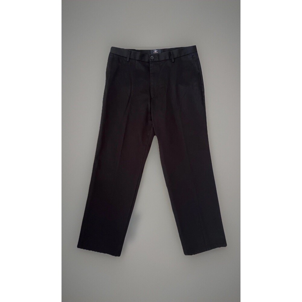 Dockers Mens Signature Khaki D2 Pants 36x30 Black Flat Front Straight Fit Twill